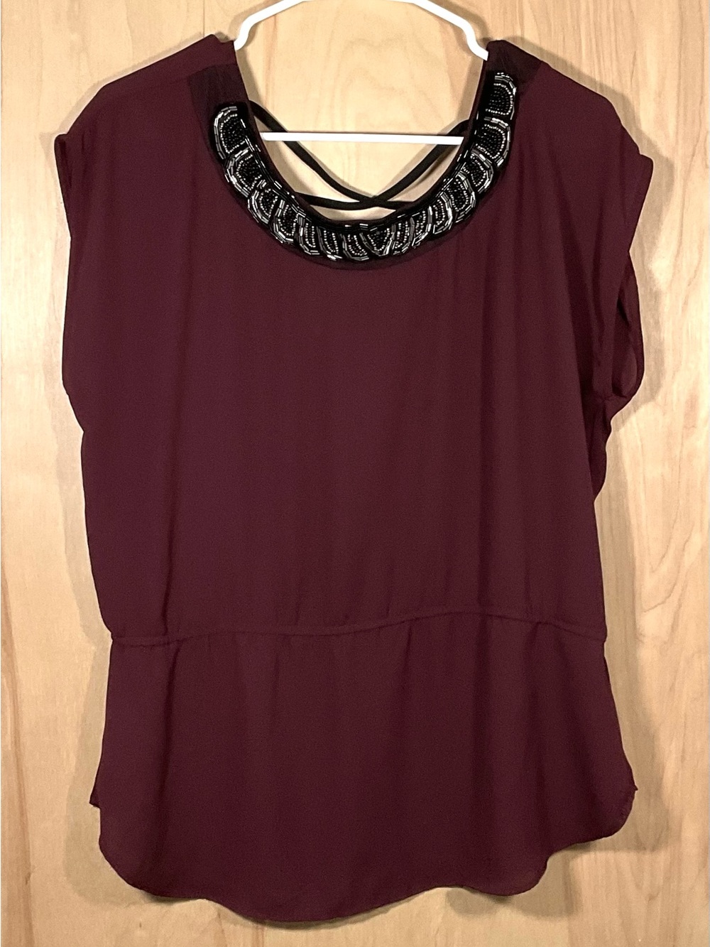 Studio Y Cap Sleeve Beaded Neckline Blouse - Like New